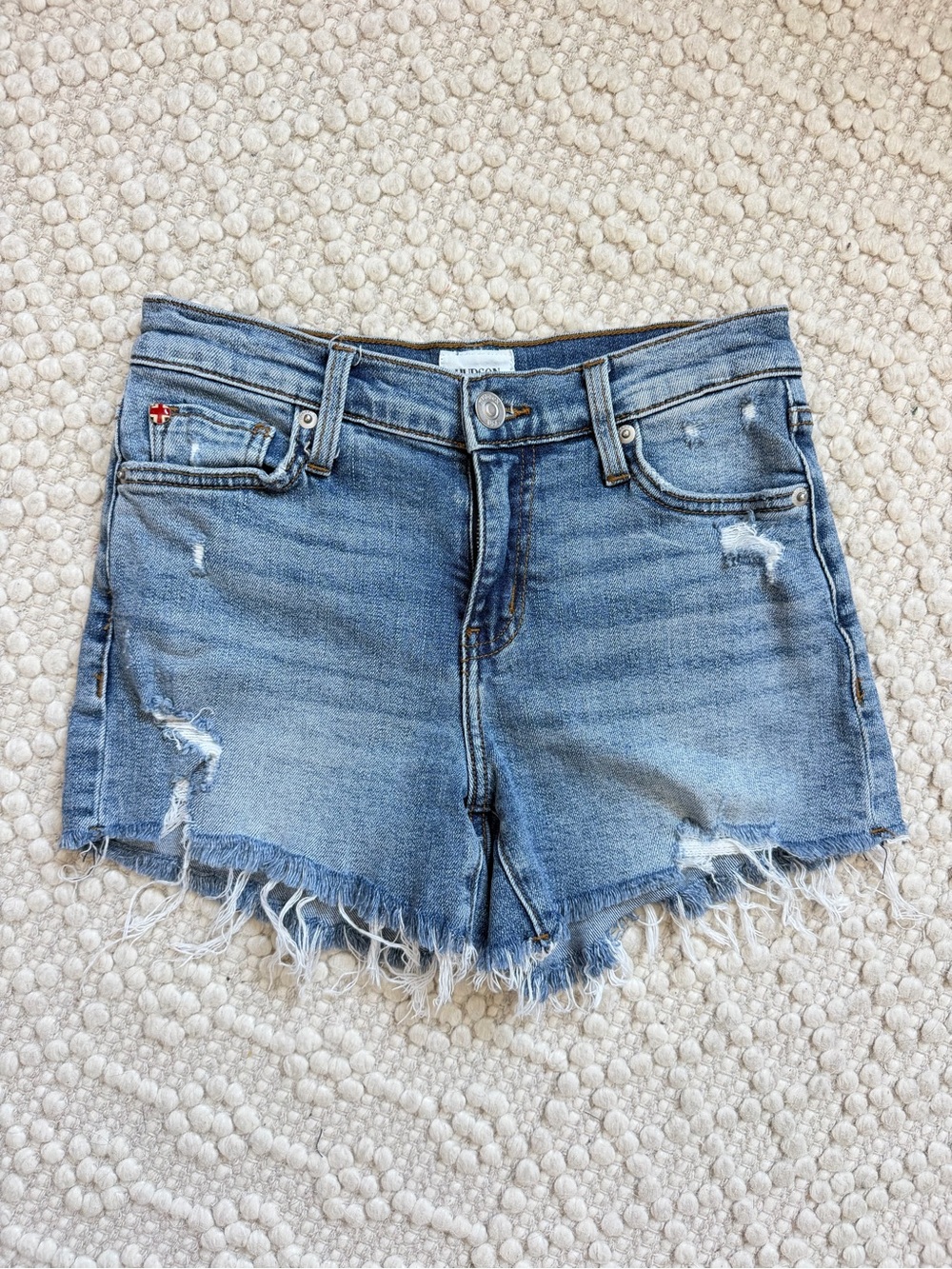 Hudson Distressed Denim Cut Off Shorts Size 24 Frayed Edges Light Wash